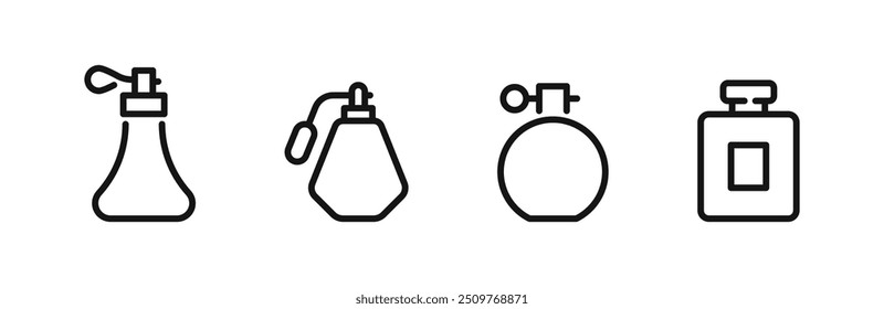 Perfumes icons. Perfume bottle icon set. Fragrance perfume vector. Perfume bottles.