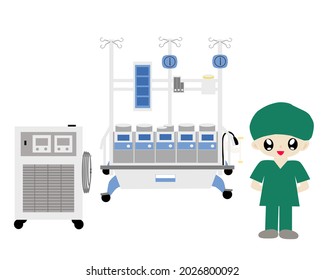 Perfusionist with Heart Lung machine or Cardiopulmonary bypass pump and Heater Cooler for open heart surgery  in Hospital 