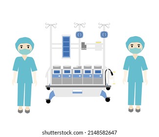 Perfusionists with Heart Lung machine or Cardiopulmonary bypass pump for open heart surgery in Hospital