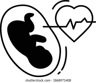 Pergnant Belly Ultra Sound Vector glyph Icon Design, In Vitro Fertilization Symbol on White Background, Pregnancy and obstetrician Sign, Fetal heartbeat Concept,