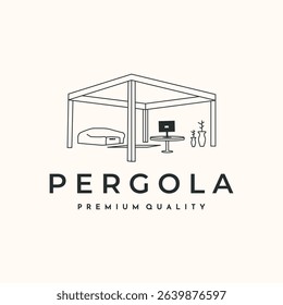 pergola comfort tent line art logo vector minimalist illustration design, pavilion for chill symbol design