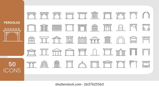 Pergola Icons Line Art Designs of Garden Structures and Outdoor Architecture
