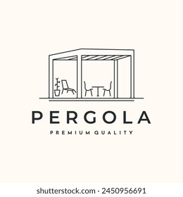 pergola shade line art logo vector minimalist illustration design, comfort pavilion logo design