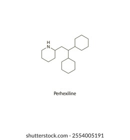 Perhexiline flat skeletal molecular structure carnitine synthesis inhibitor drug used in angina pectoris treatment. Vector illustration scientific diagram.