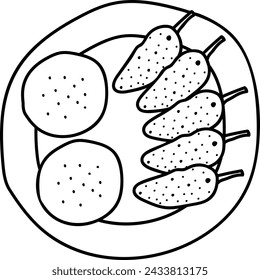 Peri peri bites outline concept, green chillies filled with minced chicken vector design, Fast Food hand draw symbol, Junk food sign, english american cuisine stock illustration