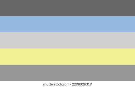 Periboy Pride Flag. The grey stripes represent areas "in-between" genders, the yellow lines represent being non-binary, and the blue stripes represent masculinity.