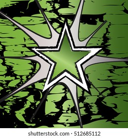 Peridot colored rock n roll grunge star vector background