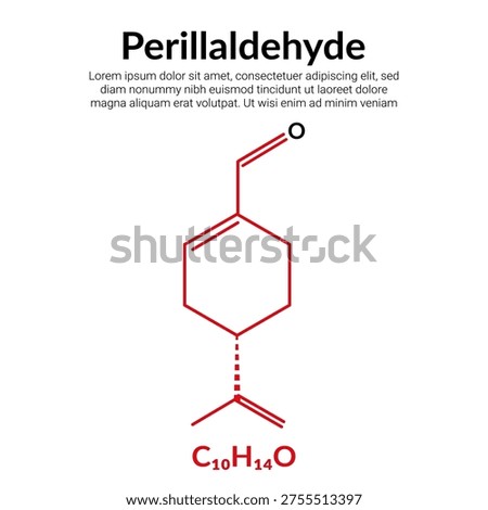 Perilladehyde, organic compound, molecular structural chemical formula, suitable for education or chemistry science content. Vector illustration