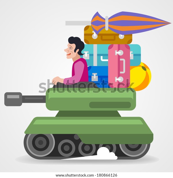 Perilous journey on the tank to dangerous countries.\
Vector illustration eps\
10.
