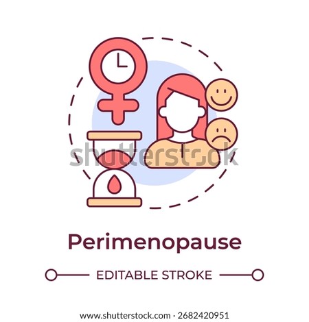 Perimenopause multi color concept icon. Fluctuate estrogen levels, irregular menstrual cycles. Menopause stage. Round shape line illustration. Abstract idea. Graphic design. Easy to use in blog post