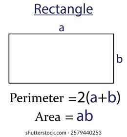 Perimeter and area of Rectangle in math. shapes in geometry. Vector illustration.