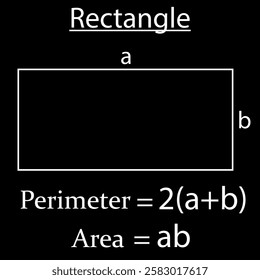 Perimeter and area of Rectangle in math. shapes in geometry. Vector illustration.