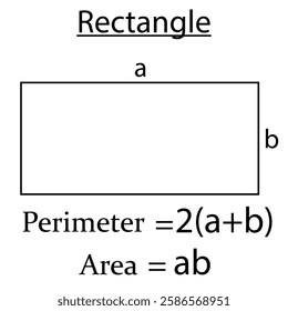 Perimeter and area of Rectangle in math. shapes in geometry. Vector illustration.