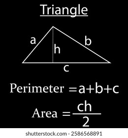 Perimeter and area of triangle in math. shapes in geometry. Vector illustration.