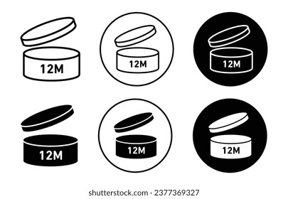 Period after opening 12m Icon. Twelve pao can symbol set. Best before or after opening 12 month vector sign. Cosmetic product shelf life of 12 month period line logo