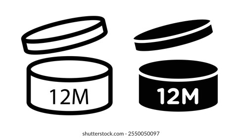 Period after opening 12m Icon set in black filled and line.