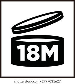Period After Opening 18 Month Cosmetic Shelf Life Symbol for Mid Range Use Duration Labeling Compliance in Beauty and Personal Care Packaging