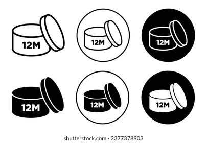 Period after opening icon. 12m pao cosmetic product symbol. 12 month period before use after opening can vector. Twelve months Shelf life line icon