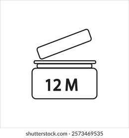 Period After Opening (PAO) 12 twelve month, shelf life vector icon