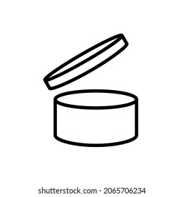 Period after opening (PAO). The expiration date (in months) icon of cosmetics and household chemicals after opening the container. Cylindrical open container in black. Isolated vector pictogram.