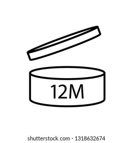 Period after opening PAO symbol 12M icon.The useful lifetime of cosmetics after the package is opened symbol. Best before date icon. Number of months. 