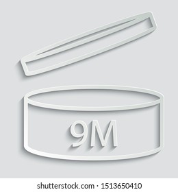  Period after opening PAO symbol 9M icon.The useful lifetime of cosmetics after the package is opened symbol. Best before date icon. Number of months.  paper icon  with shadow 