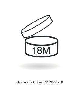 Period after opening PAO symbol. Useful lifetime of cosmetics after package is opened sign. Black drawing icon of pot with number of months representing best before date