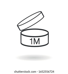 Period after opening PAO symbol. Useful lifetime of cosmetics after package is opened sign. Black drawing icon of pot with number of months representing best before date