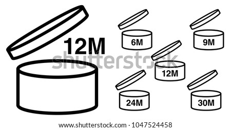 Period after opening PAO symbol. Useful lifetime of cosmetics after package is opened sign. Black drawing icon of pot with number of months representing best before date.