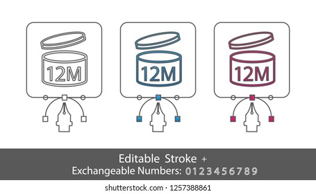 Period After Opening Symbol And Exchangeable Numbers - Outline Styled Icon - Editable Stroke - Vector Illustration - Isolated On White Background