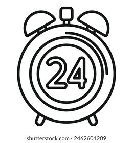 Vector de contorno de hora de reloj de alarma de periodo. Evento Duration. Planificar tarea de trabajo