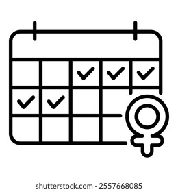 Period log calendar line icon with editable stroke