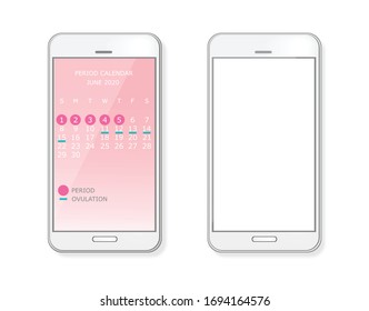 Period and ovulation calendar on smart phone screen. Menstrual cycle. Vector