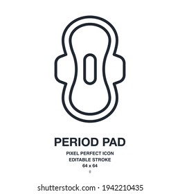 Period pad editable stroke outline icon isolated on white background vector illustration. Pixel perfect. 64 x 64.