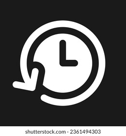 Period of time dark mode glyph ui icon. Project duration. Alarm clock. User interface design. White silhouette symbol on black space. Solid pictogram for web, mobile. Vector isolated illustration