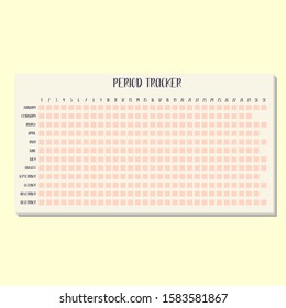 Period Tracker. Annual Calendar For Important Days Marking. Vector Illustration