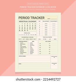 Interior de seguimiento de periodo | Libro de registro de seguimiento de periodo | Libro de notas de seguimiento de periodo | Plantilla imprimible