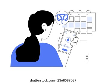 Period tracking abstract concept vector illustration. Woman deals with period tracking using smartphone app, family planning, ovulation calculator, menstruation start abstract metaphor.