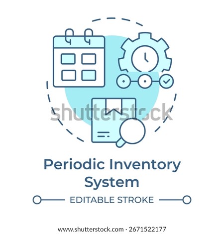 Periodic inventory system soft blue concept icon. Manual updates of resources. Supplies management strategy. Round shape line illustration. Abstract idea. Graphic design. Easy to use in article