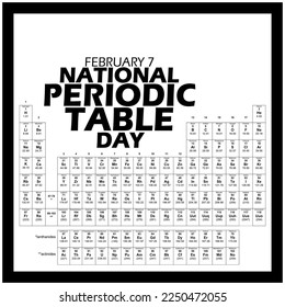Periodic table with bold text in frame on white background to commemorate National Periodic Table Day on February 7