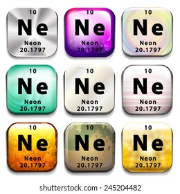 A periodic table button showing Neon on a white background