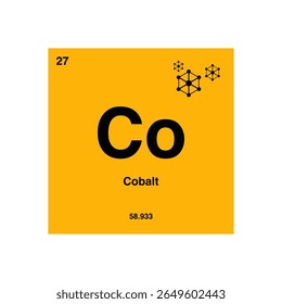 Tabela periódica de cobalto, destacando o número atômico 27 com o símbolo Co isolado no fundo transparente.