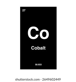 Tabela periódica de cobalto, destacando o número atômico 27 com o símbolo Co isolado no fundo transparente.