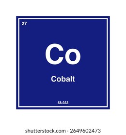 Tabela periódica de cobalto, destacando o número atômico 27 com o símbolo Co isolado no fundo transparente.