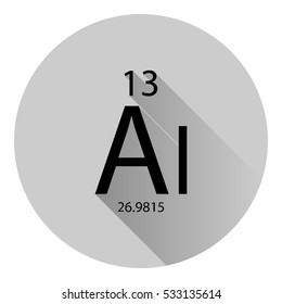 The periodic table element Aluminium with the basic properties. Flat style with long shadow.