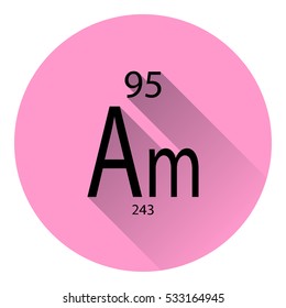 The periodic table element Americium with the basic properties. Flat style with long shadow.