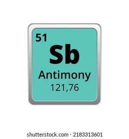 Periodic table element antimony icon on white background, square vector illustration with gradient, vector icon with molar mass and atomic number for lab, science or chemistry class.