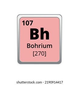 Periodic table element bohrium icon on white background, square vector illustration with gradient, vector icon with molar mass and atomic number for lab, science or chemistry class.