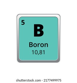 Periodic table element boron icon on white background, square vector illustration with gradient, vector icon with molar mass and atomic number for laboratory, science or chemistry class.