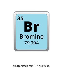 Periodic table element bromine icon on white background, square vector illustration with gradient, vector icon with molar mass and atomic number for lab, science or chemistry class.